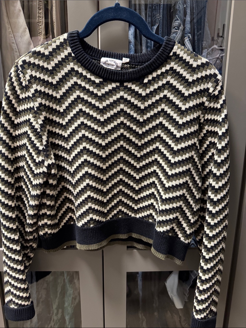 The Upside Black & Cream Chevron Crewneck Sweater